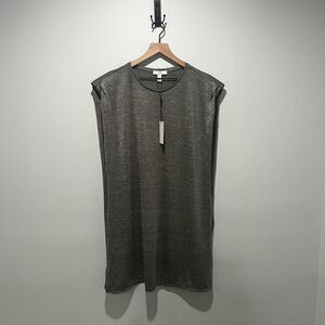 H by Halston Silver Padded Shoulder Shift Dress with Slit XL NWT